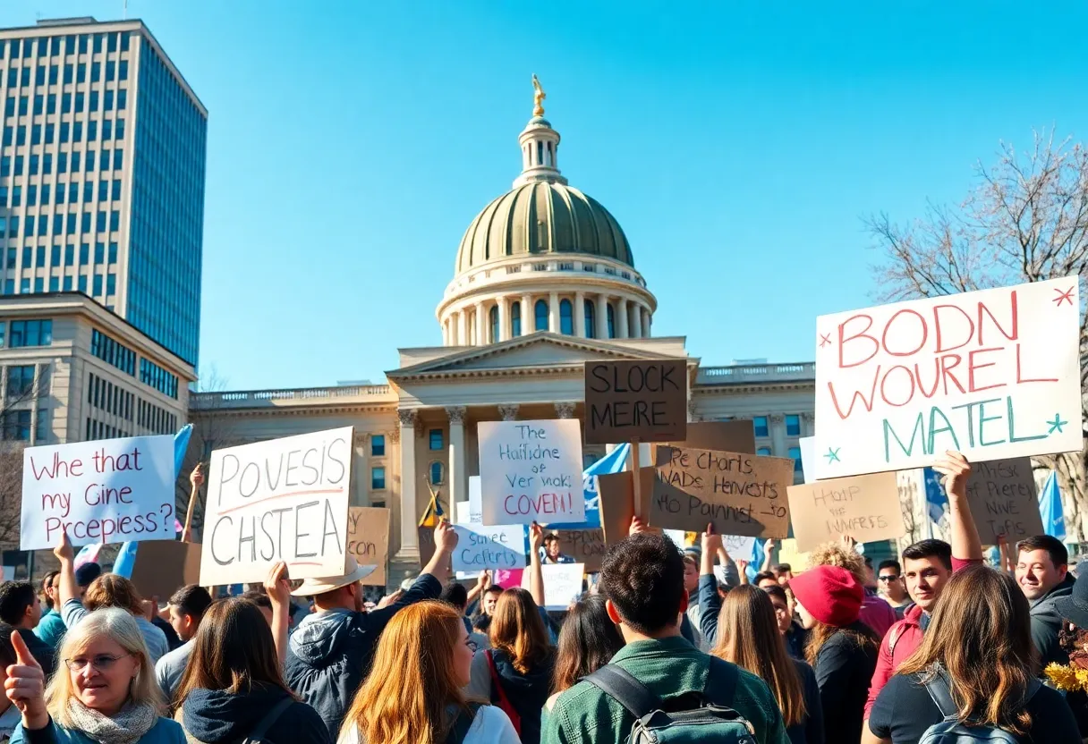 Crowd of protestors rallying in Nashville against government policies