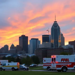 A skyline view of Nashville representing emergency services in action