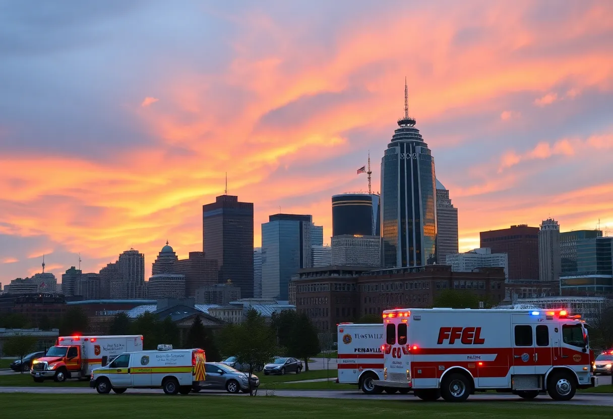 A skyline view of Nashville representing emergency services in action