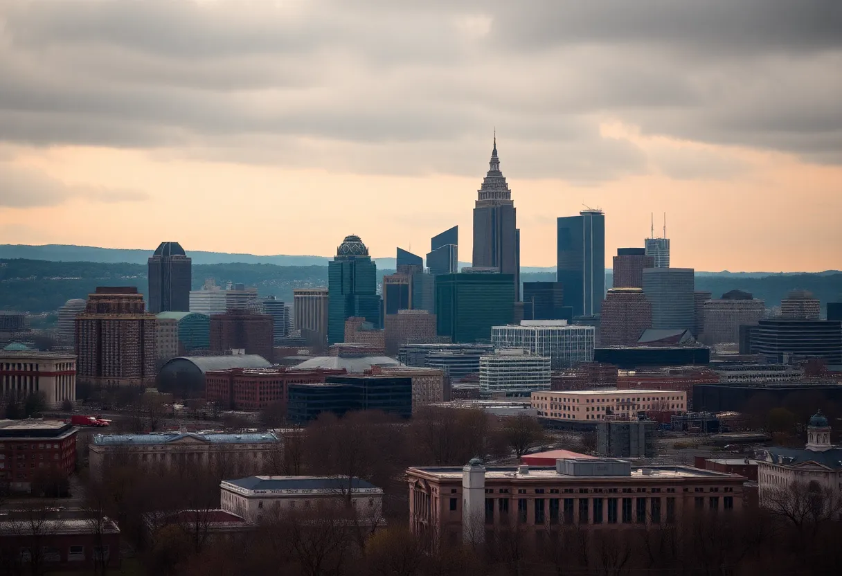 A skyline view of Nashville showing the downtown area