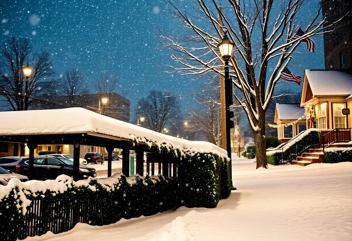 A snowy street in Nashville, Tennessee covered in a blanket of white snow.