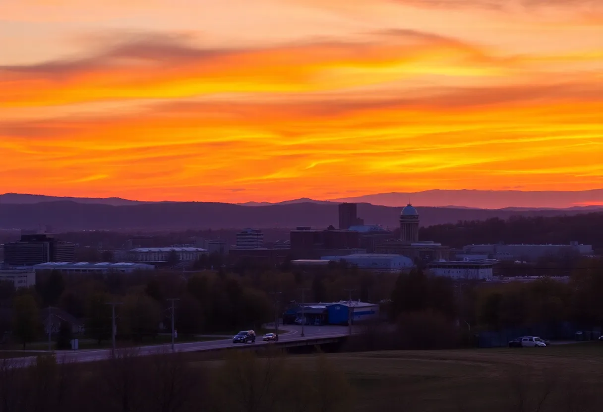 Beautiful Nashville sunset as daylight increases in spring