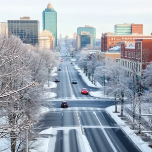 Snow-covered Nashville street during winter storm