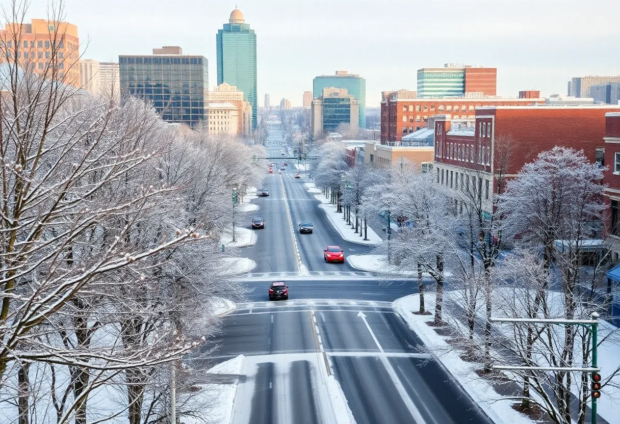 Snow-covered Nashville street during winter storm