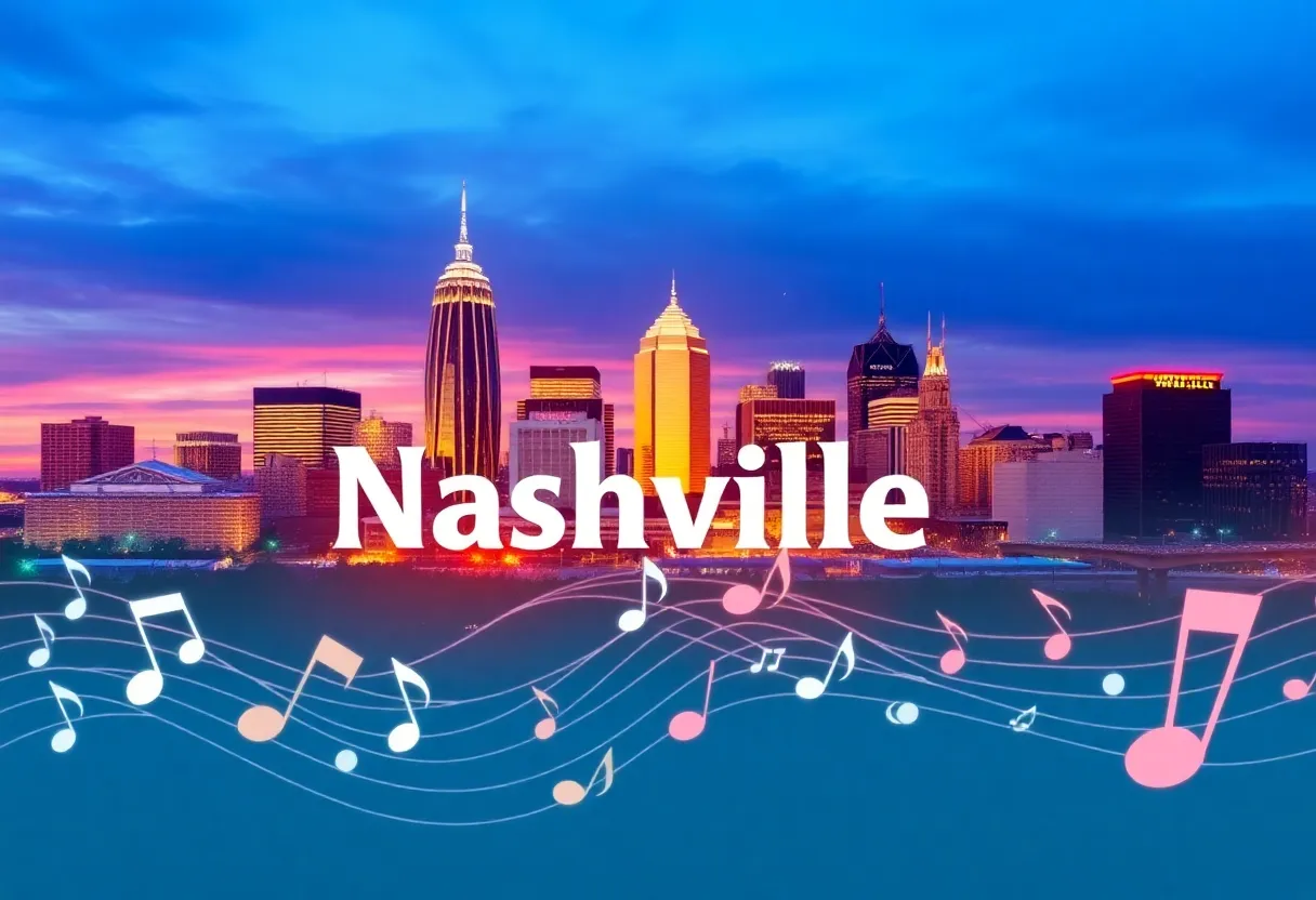 Nashville skyline with music notes
