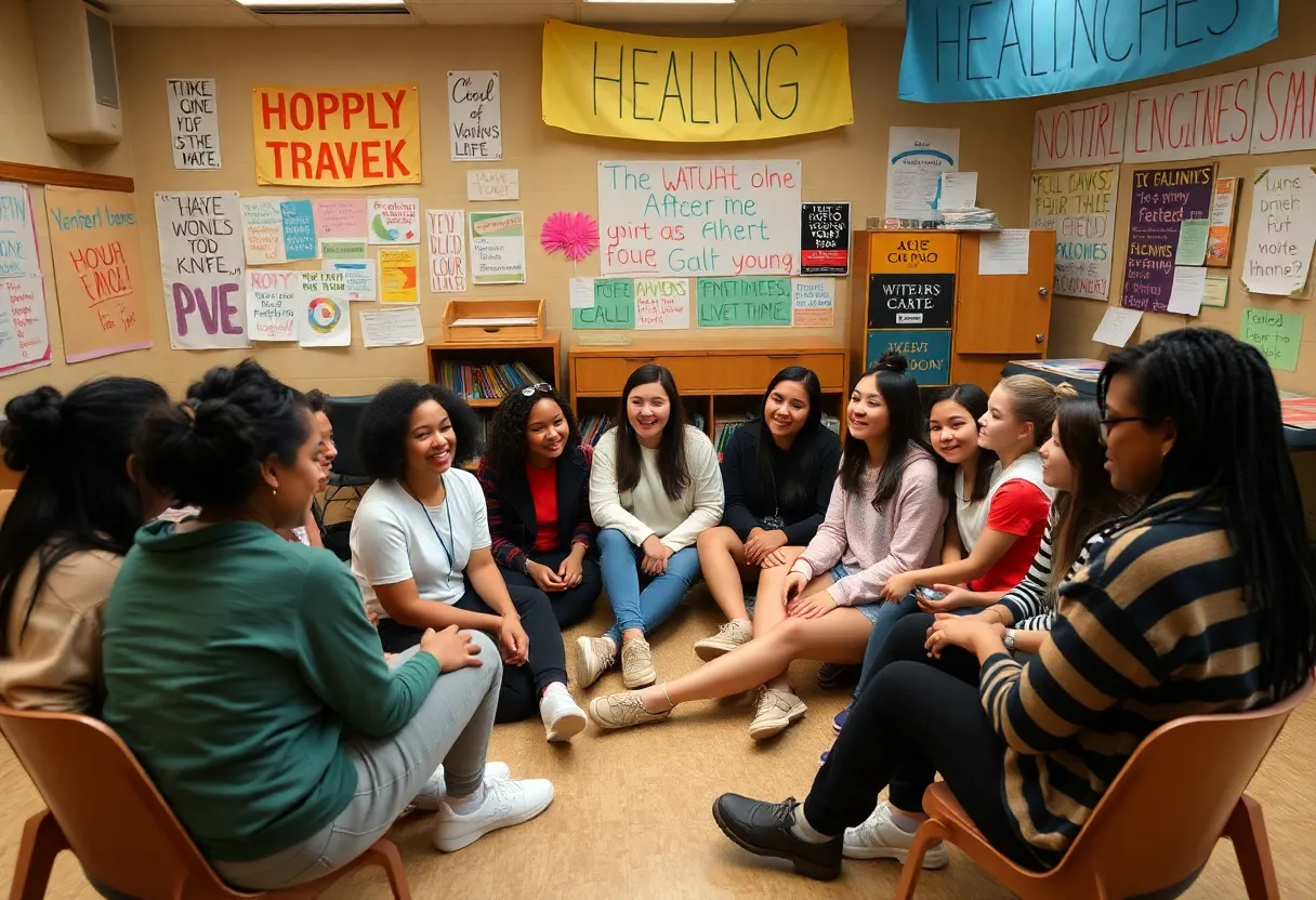 Students discussing their emotions together in a supportive environment at a Nashville community center.