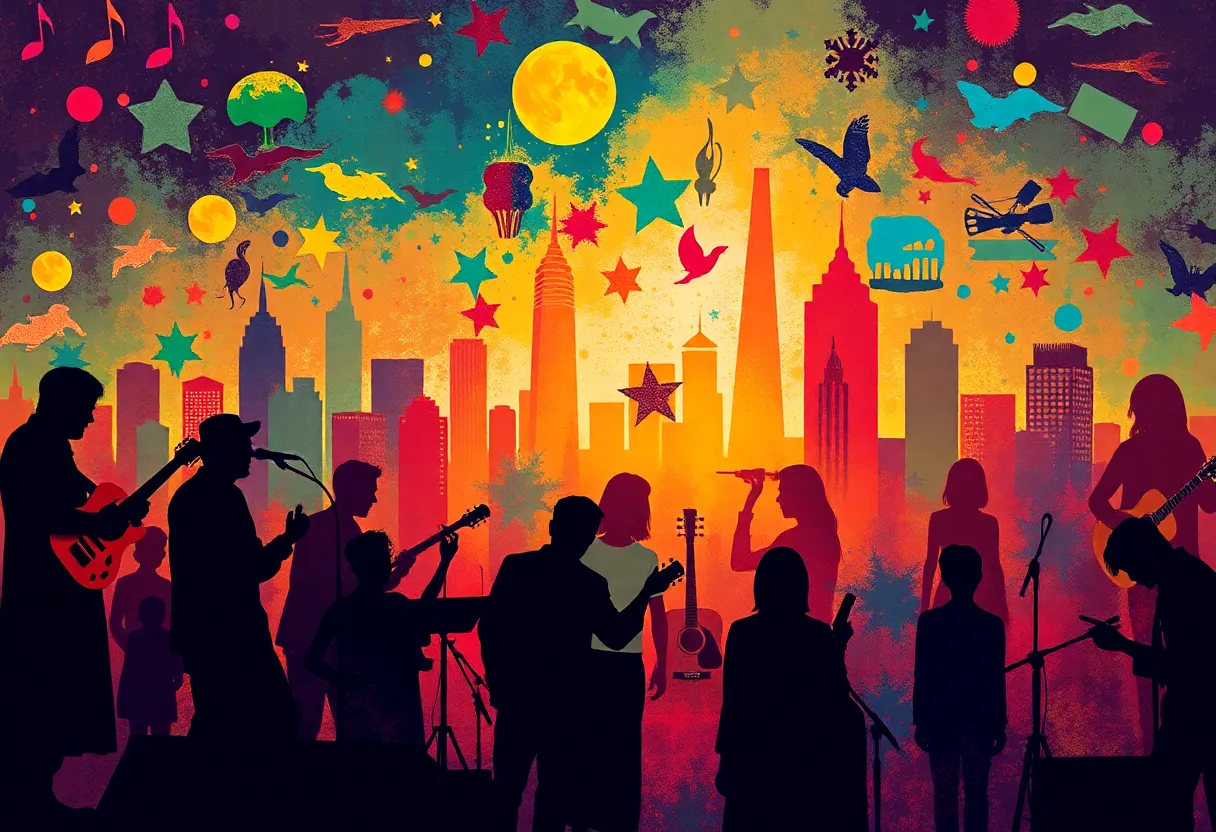 An artistic view capturing a musical performance in Nashville, symbolizing cultural diversity in music.