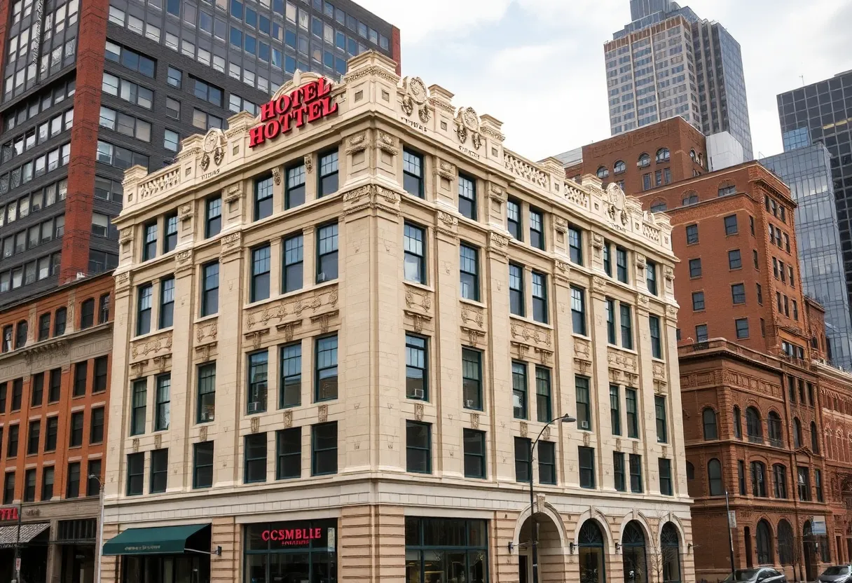 The exterior of the historic Sam Davis Hotel in Nashville.