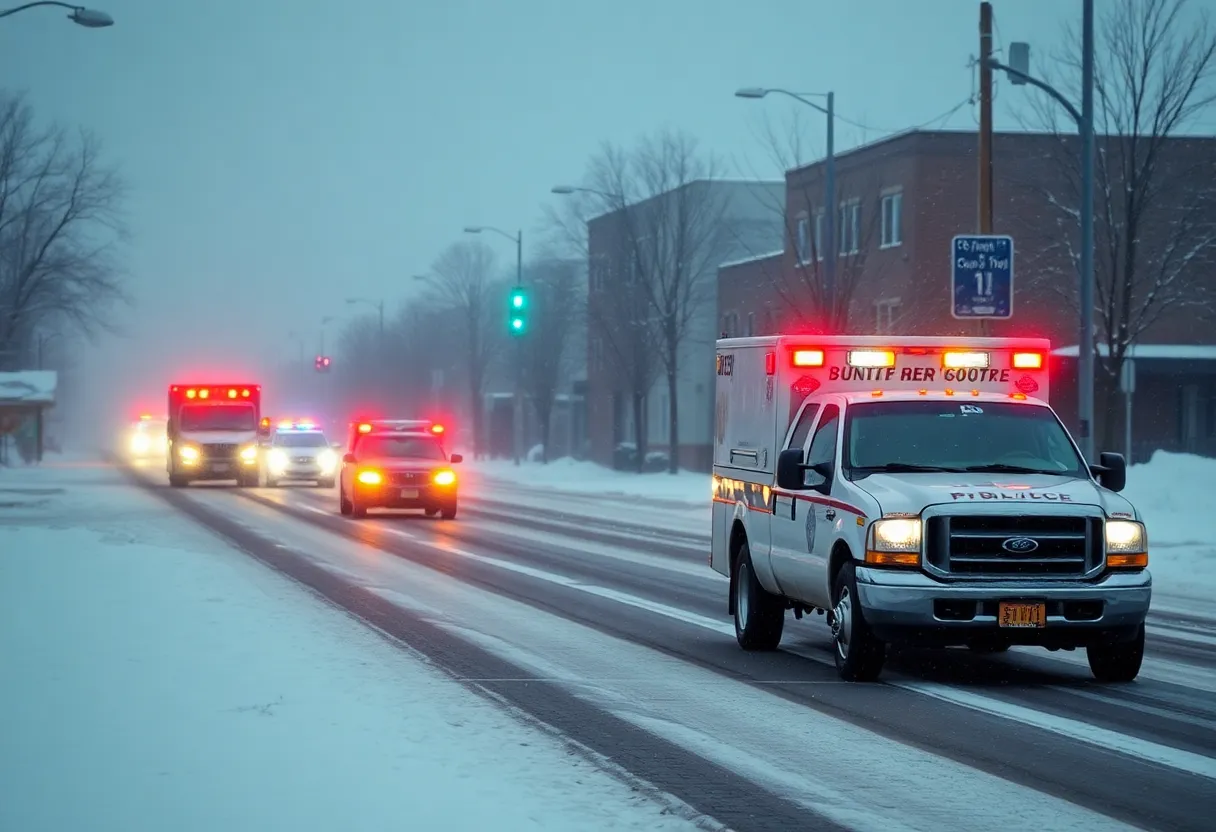 Snow-covered street in Middle Tennessee during snowstorm Kingston