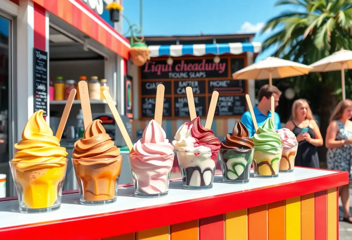 Exterior view of Tipsy Scoop ice cream shop in Nashville, featuring colorful ice cream flavors.