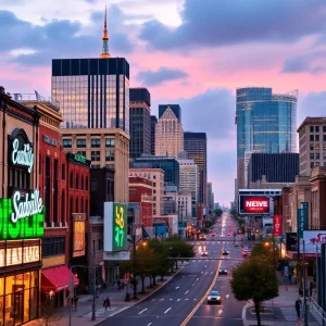 Vibrant Nashville cityscape representing UMG's restructuring.