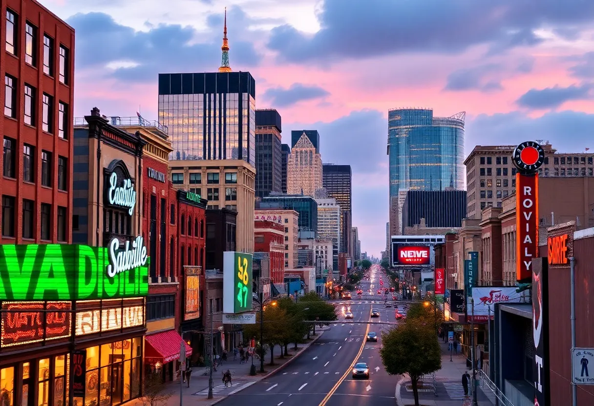 Vibrant Nashville cityscape representing UMG's restructuring.