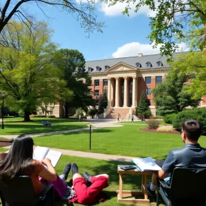 Students studying on Vanderbilt University's campus