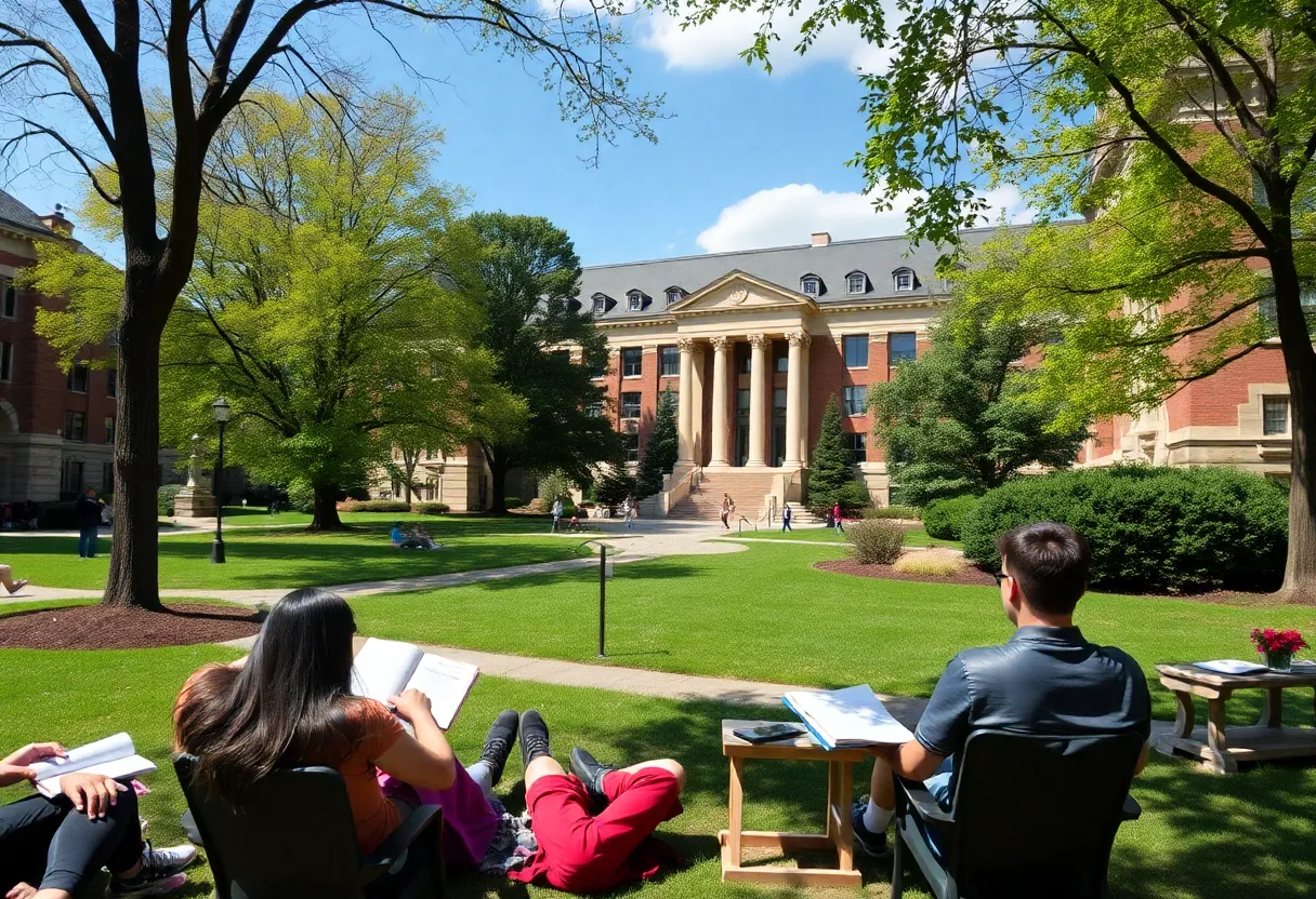 Students studying on Vanderbilt University's campus
