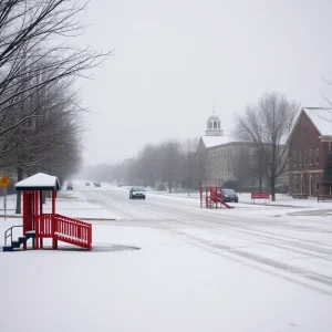Snow-covered school playground in Middle Tennessee