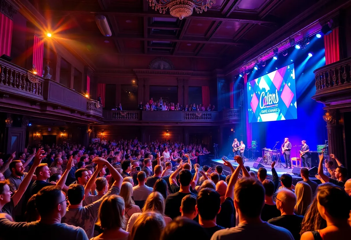 Concert scene at Ryman Auditorium during Breland & Friends benefit concert