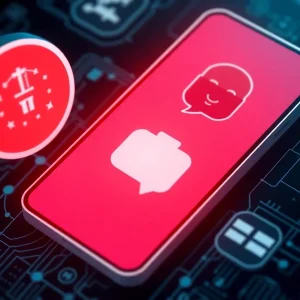 Illustration of an encrypted messaging app interface showing military and government elements.