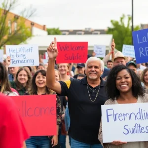 Community members celebrating the return of a missing boy in Franklin, Tennessee