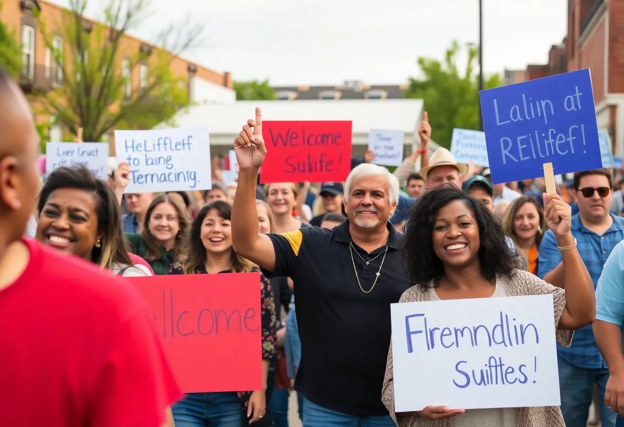 Community members celebrating the return of a missing boy in Franklin, Tennessee
