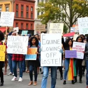 Civil rights activists marching in Nashville in 1963, displaying signs for equality.