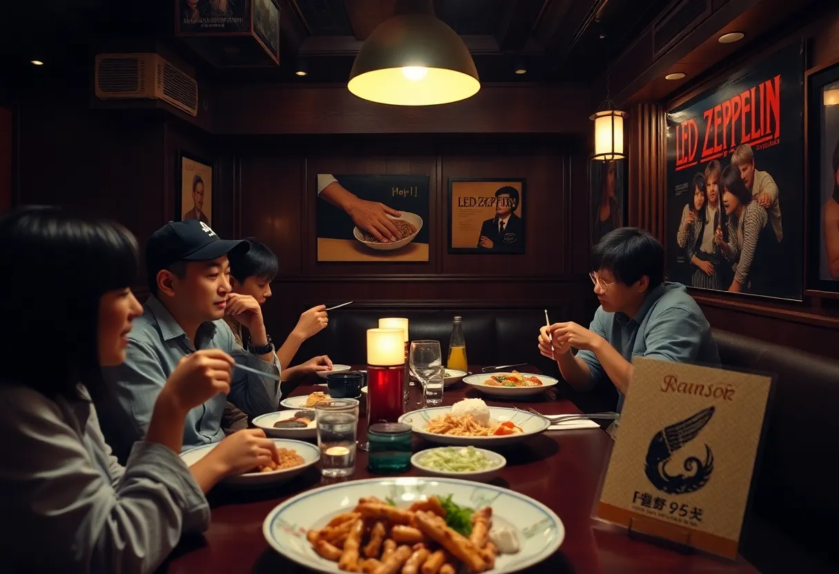 Guests enjoying a Led Zeppelin listening session with Japanese cuisine at 888 Nashville