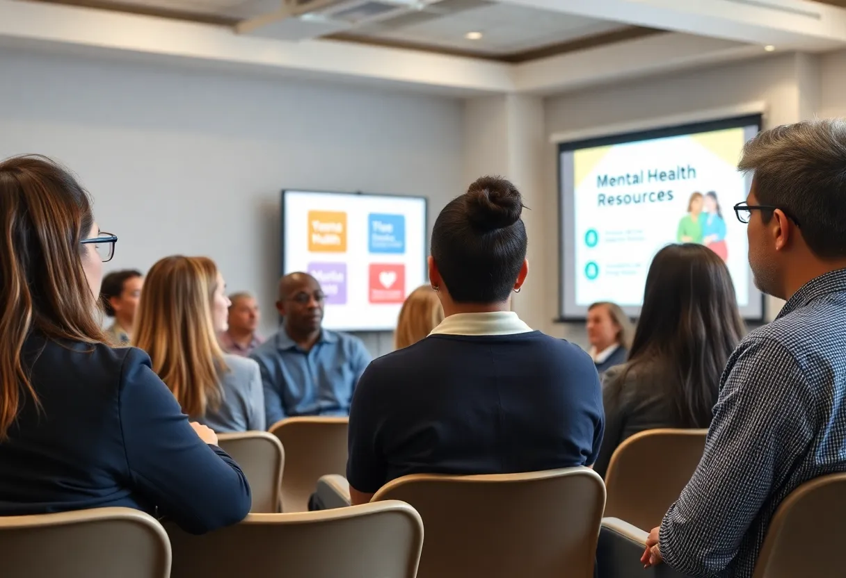 Participants discussing mental health at a town hall meeting in Smyrna, Tennessee
