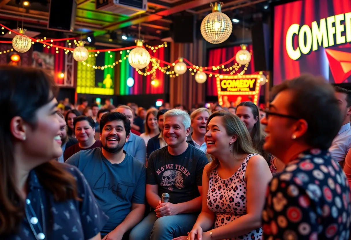 Vibrant scene from Nashville Comedy Festival 2025 with comedians performing
