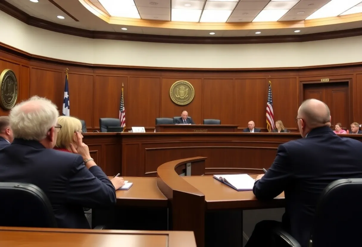 Courtroom in Nashville during a significant legal case.