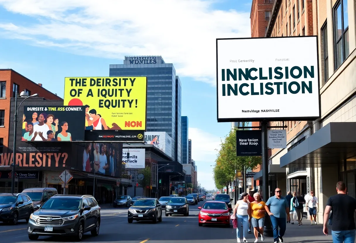 Billboards promoting discussions on Diversity, Equity, and Inclusion in Nashville.