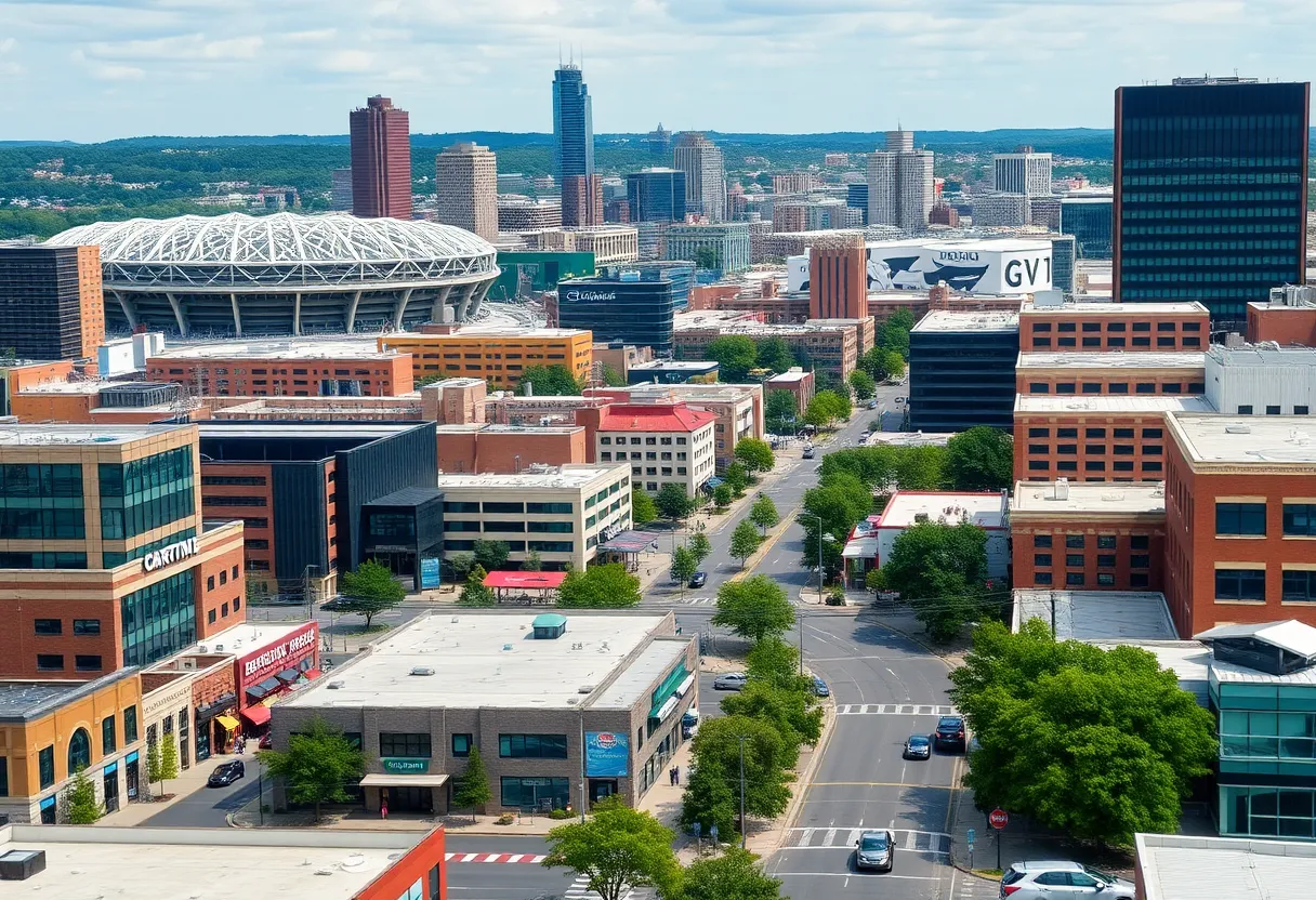 Cityscape of Nashville with a mix of new businesses and local charm.