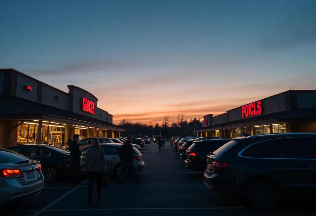 Grocery store parking lot in Nashville during sunset