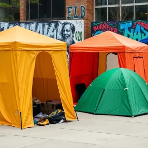 Colorful temporary shelters in Nashville's urban area