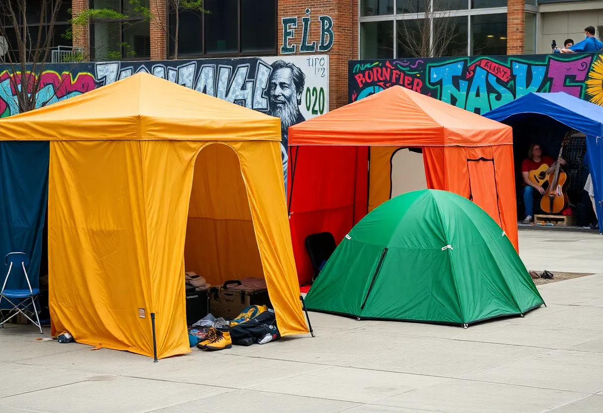 Colorful temporary shelters in Nashville's urban area