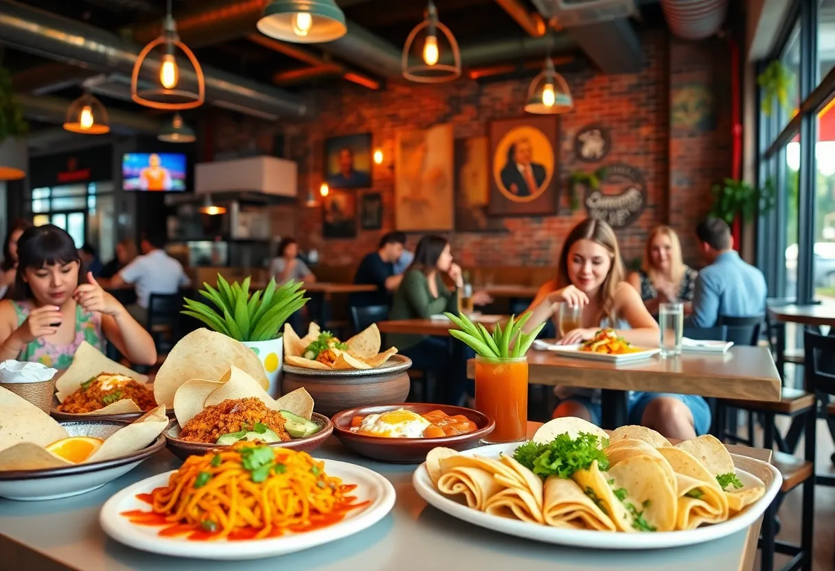 Diners enjoying modern Mexican dishes in a vibrant Nashville restaurant.