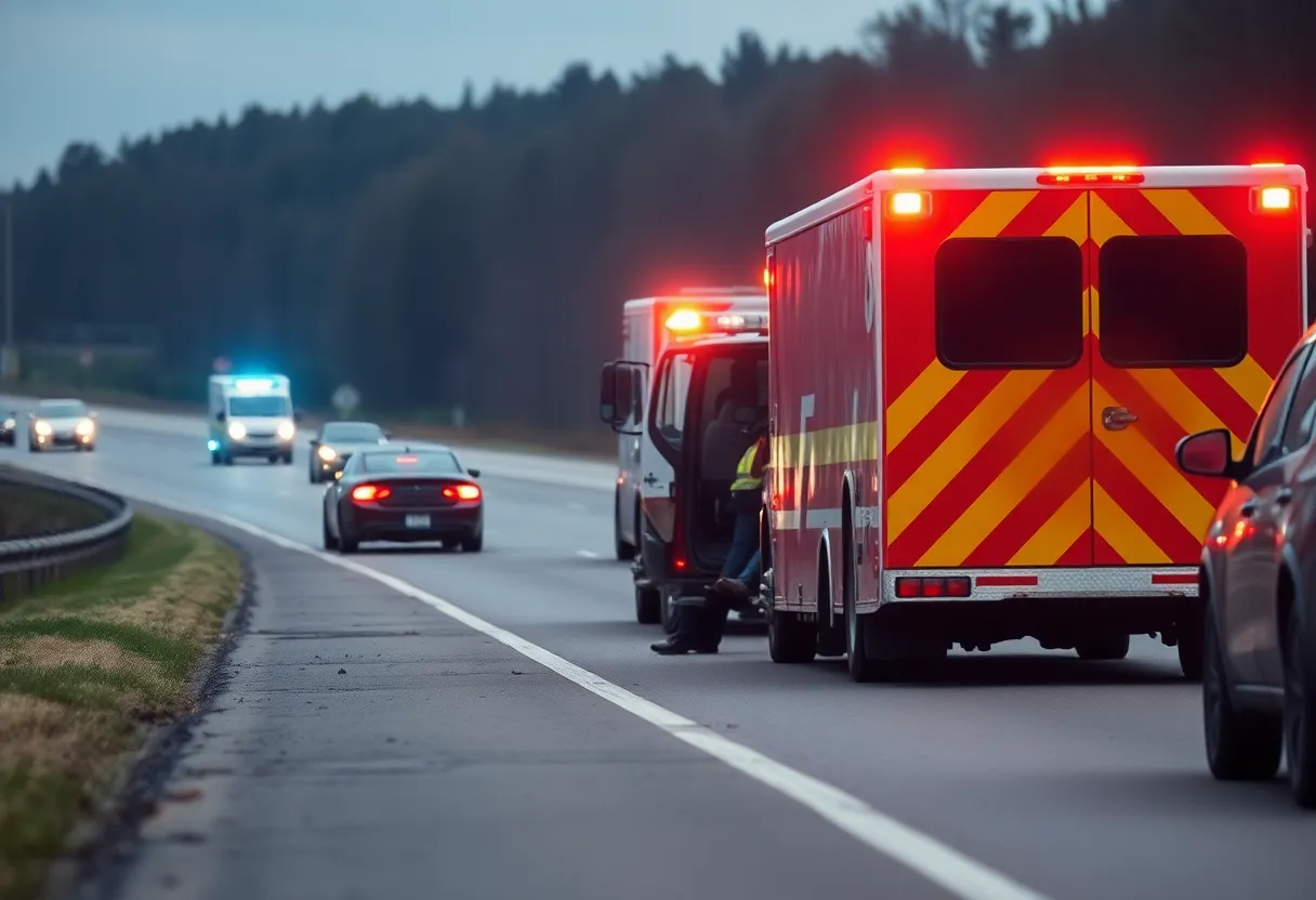 Scene of a multi-vehicle crash with emergency responders