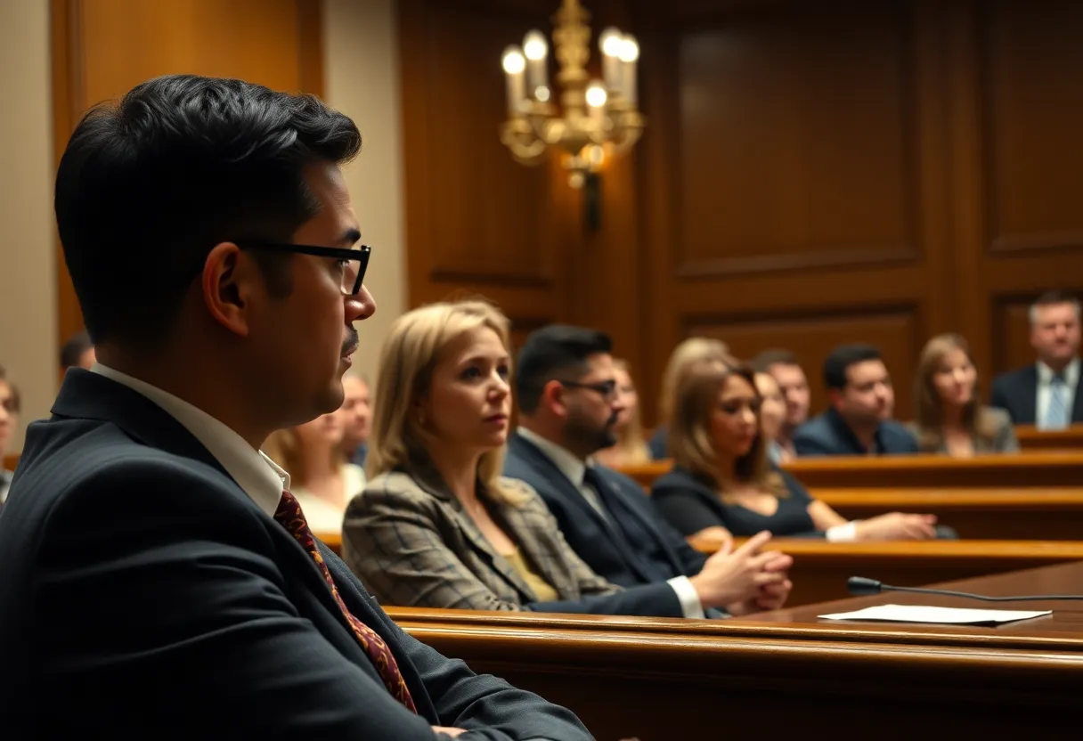 Courtroom scene during closing arguments in Nashville murder trial.