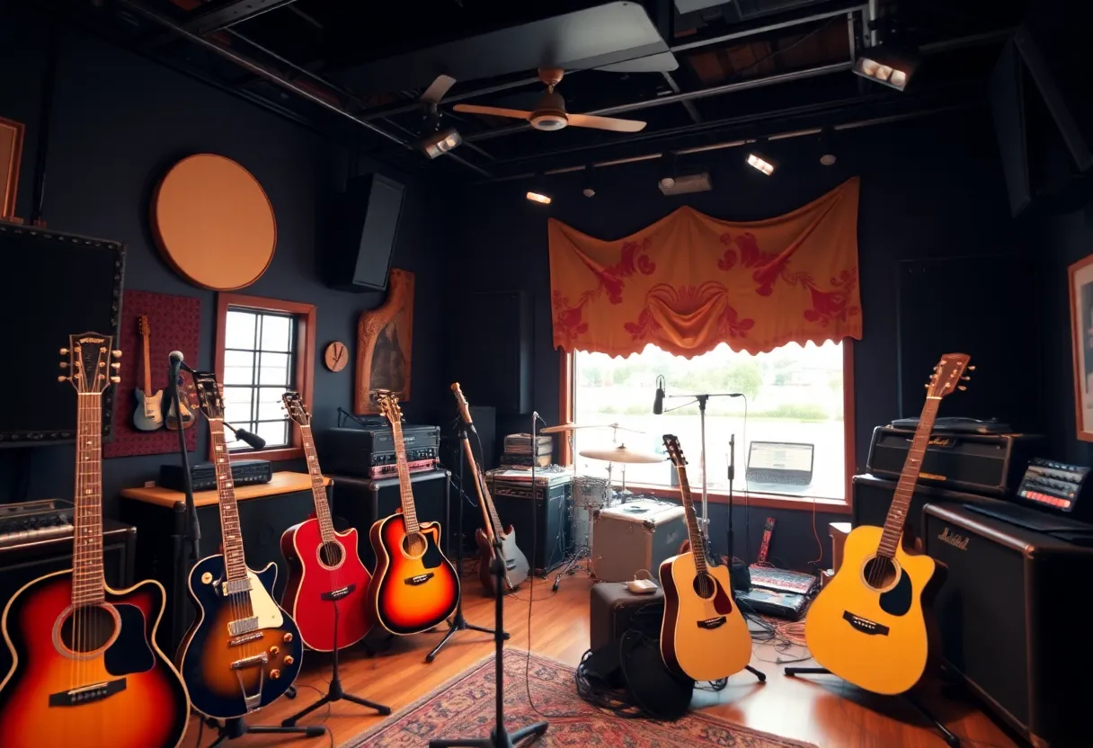 Interior of a Nashville music studio with instruments