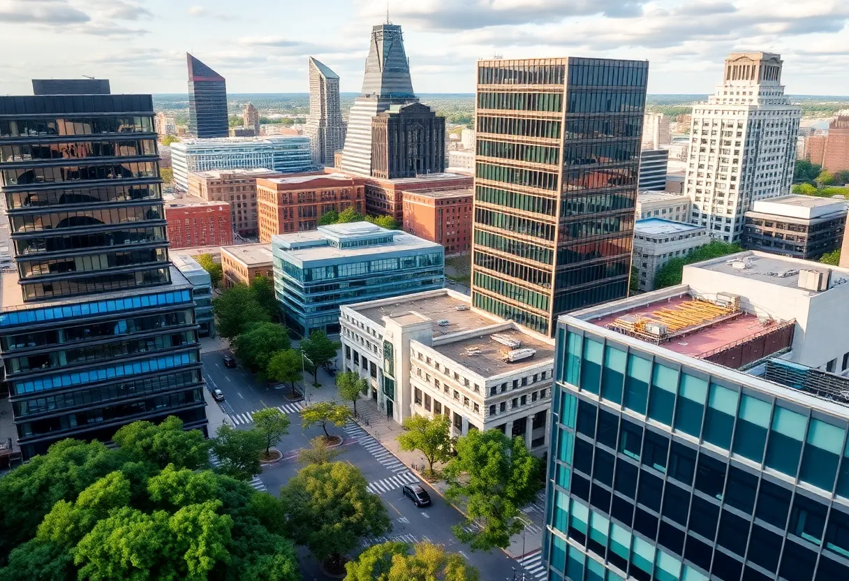 Modern office buildings in Nashville city center.