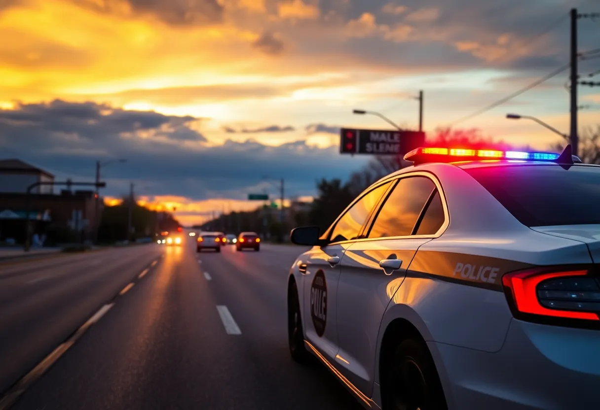 Police car on Nashville street during a chase
