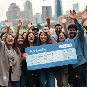 People celebrating a lottery win in Nashville with confetti