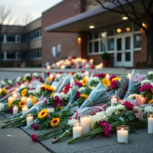Memorial for Nashville school tragedy with flowers and candles
