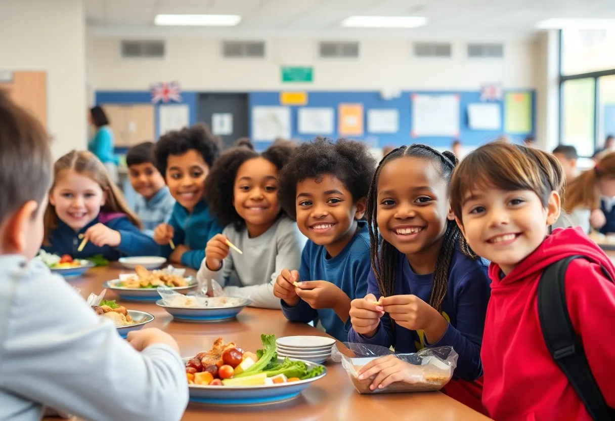 Students enjoying nutritious meals in a school cafeteria