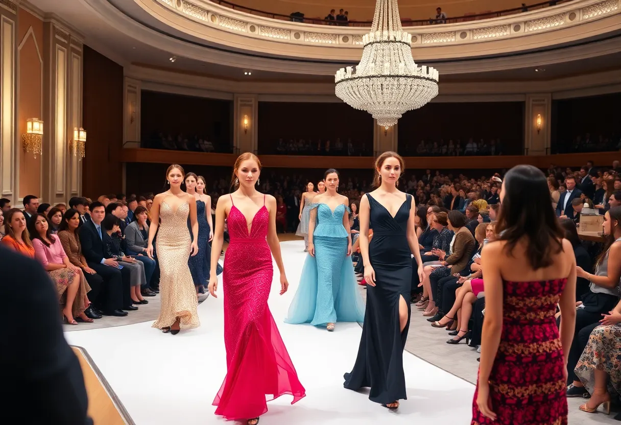 Models showcasing elegant eveningwear at the Nashville Symphony Fashion Show.