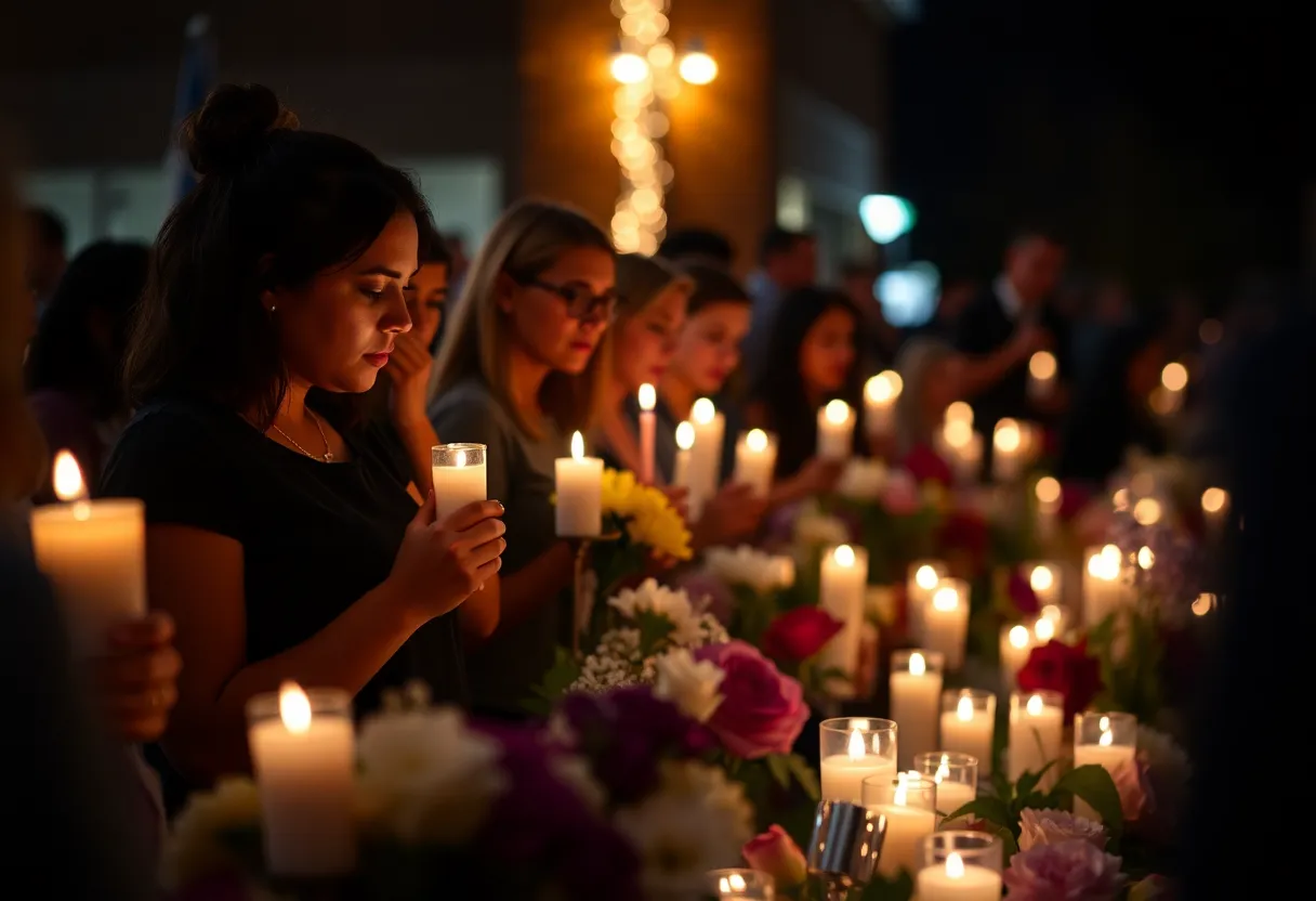 Community members gathering at a vigil for shooting victim
