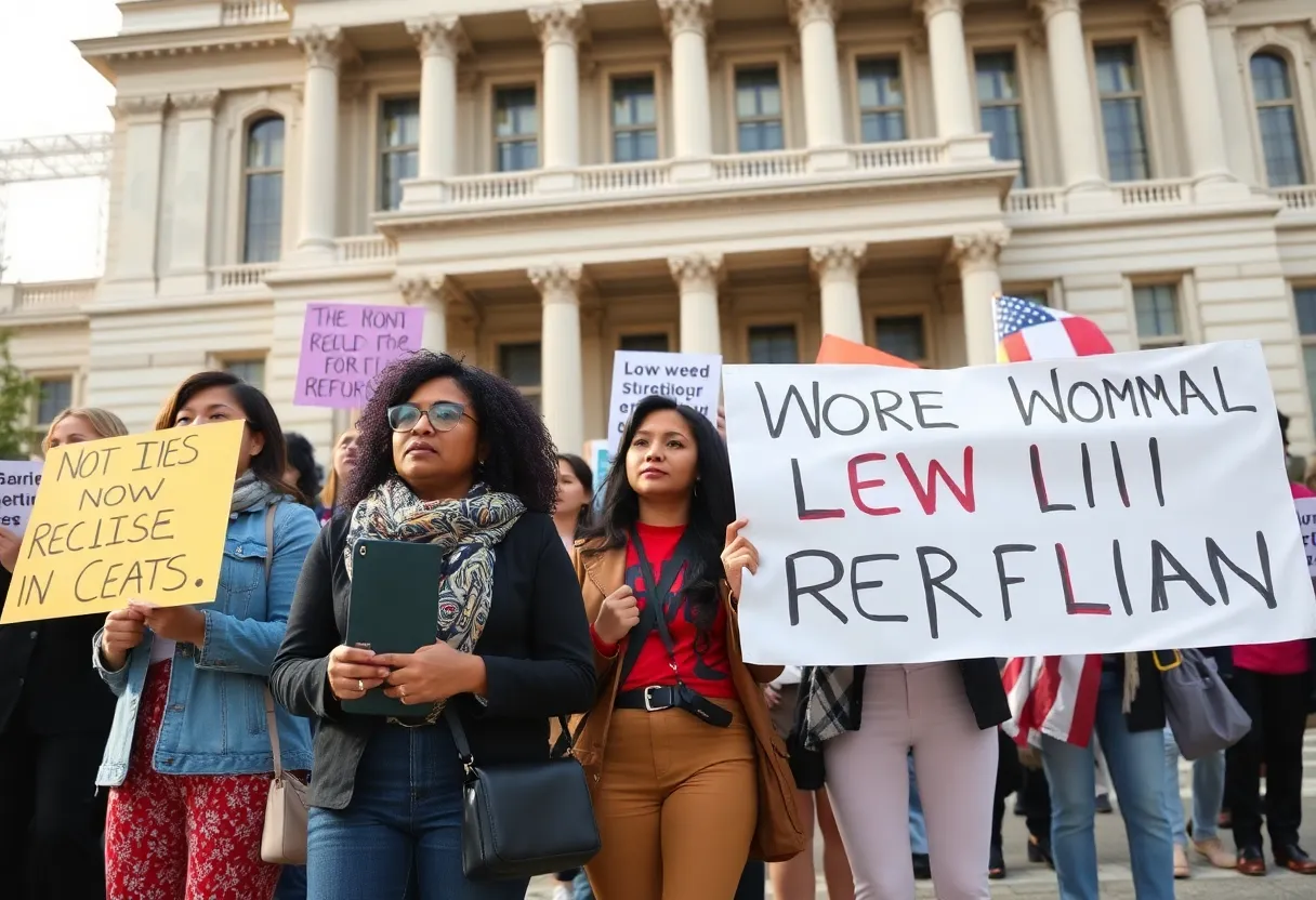 Women rallying at the Tennessee State Capitol for the Voyeurism Victims Act