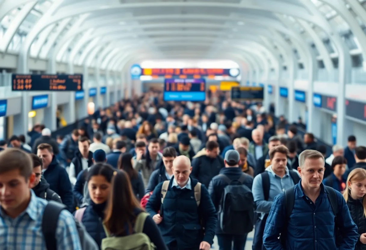 Busy Nashville Airport terminal with passengers