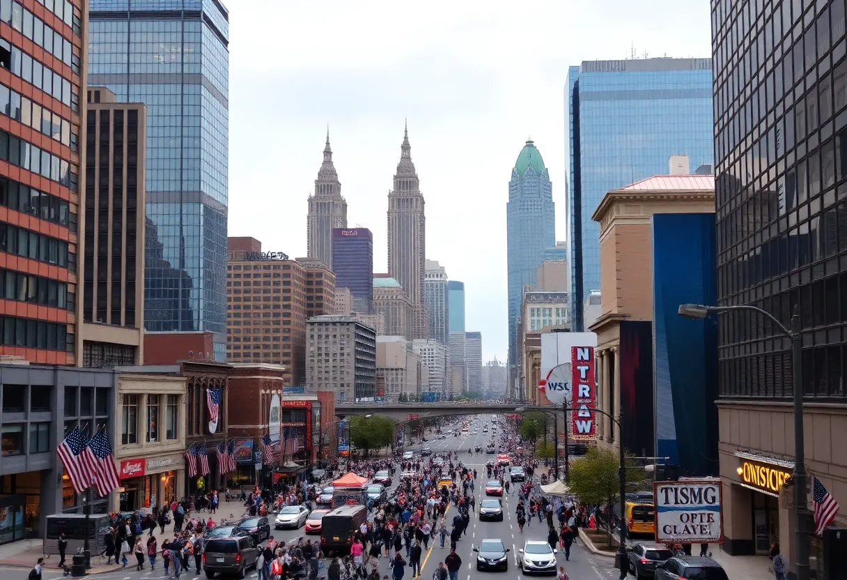 Nashville city skyline with political symbols