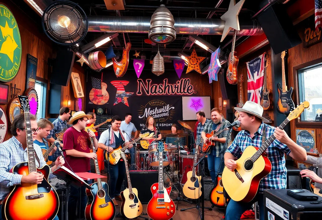 Dynamic music scene in Nashville with artists and instruments