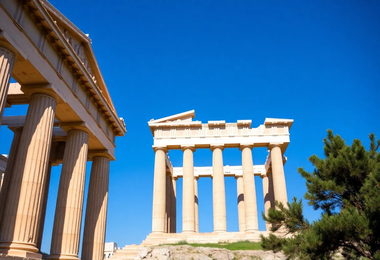 Majestic Parthenon in Athens with visitors admiring the architecture