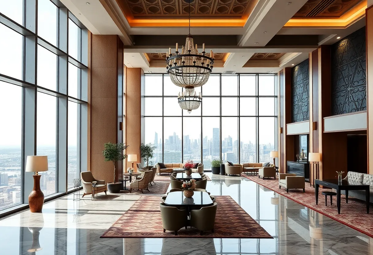 Stunning interior design of the Pendry Nashville hotel lobby